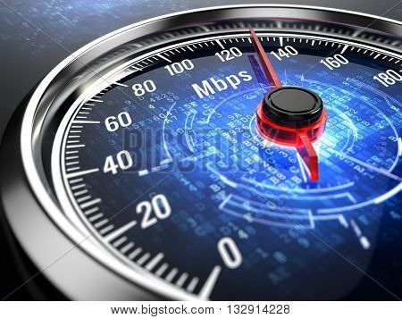 High speed internet connection concept - speedometer with internet connection speed.3d render