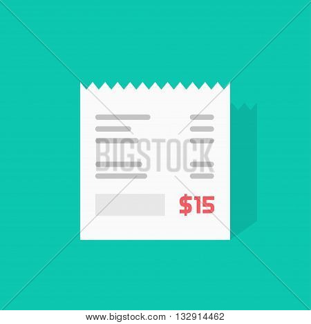 Receipt vector icon, invoice flat illustration, cheque shadow, bill with total cost amount and dollar symbol, abstract text, receipt paper isolated on green