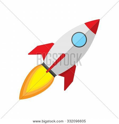 Vector Rocket Ship Icon. Color Rocket Launch Isolated. Rocket Icon In Flat Design. Rocket Launch - V