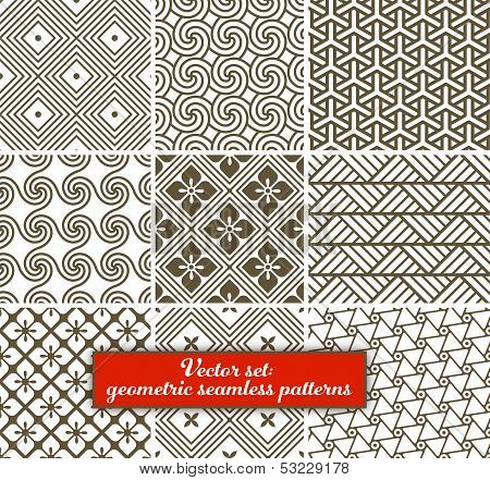 Vector set: 9 geometric seamless patterns.