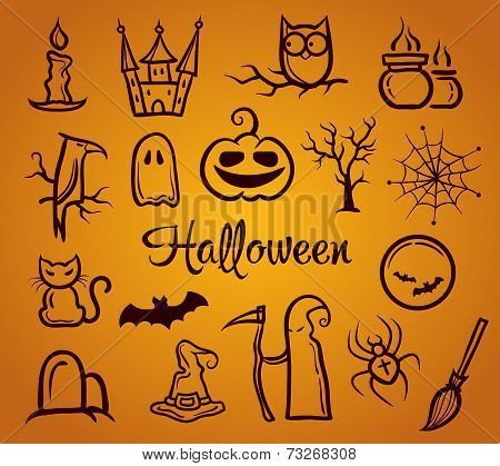 Illustration of retro graphical composition with Halloween eleme