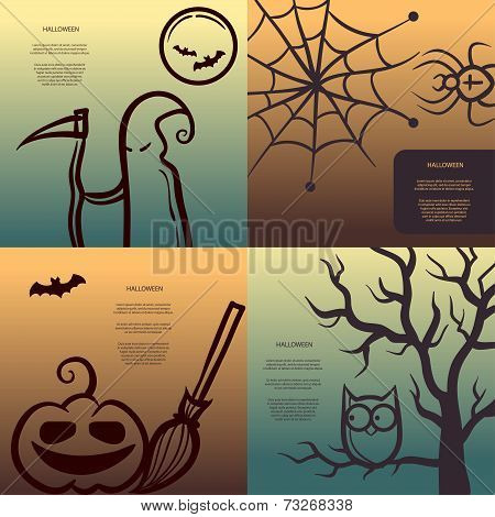 Illustration of retro graphical posters with Halloween elements