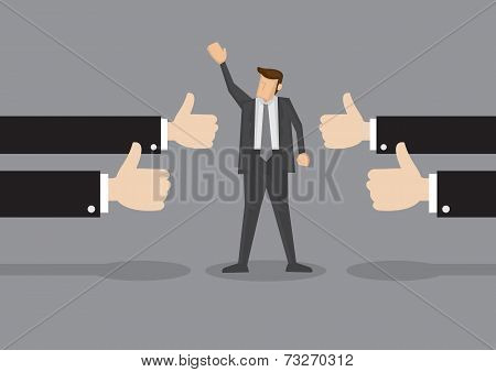 Successful Businessman With Many Thumbs Up