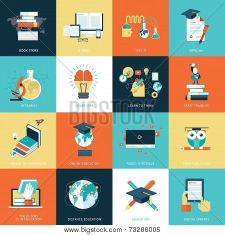 Set of flat design icons for education