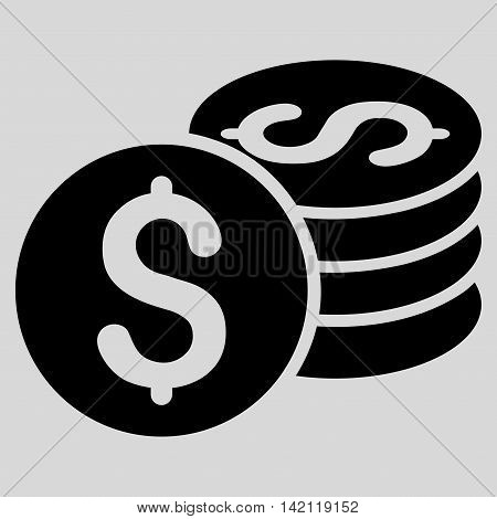 Dollar Coin Stack icon. Vector style is flat iconic symbol with rounded angles, black color, light gray background.