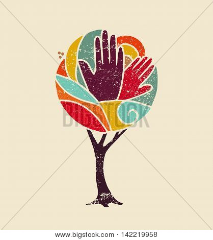 Color Concept Tree With Diversity People Hands