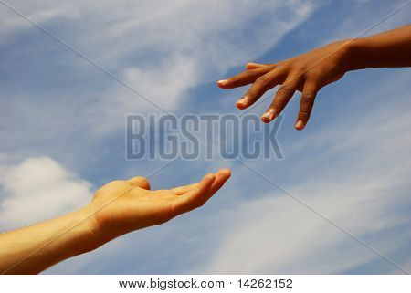 helping hand with the sky background