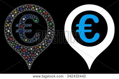 Glowing Mesh Euro Geotargeting Icon With Glitter Effect. Abstract Illuminated Model Of Euro Geotarge