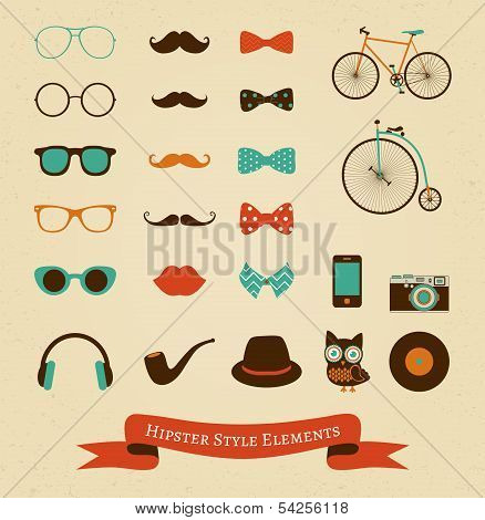 Hipster Colorful Retro Vintage Vector Icon Set