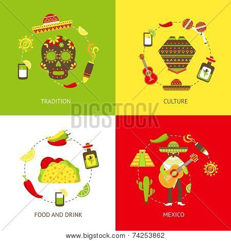 Mexico flat icons set