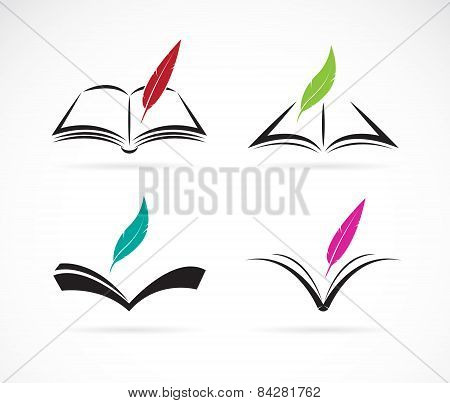 Vector Image Of An Book And Feather On White Background