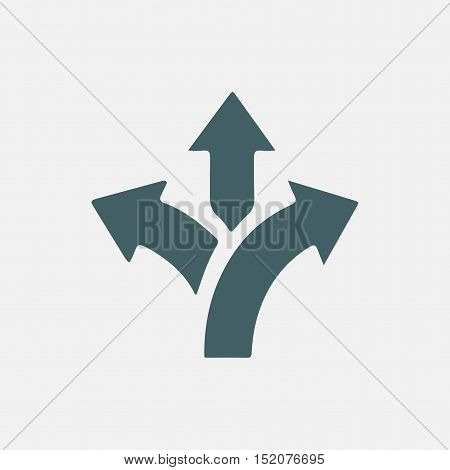 three-way direction arrow icon, road direction vector icon