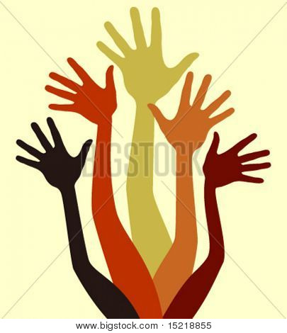 Group of joyful hands vector.