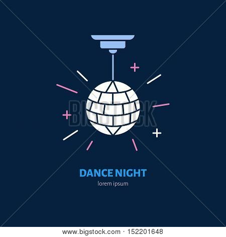 Disco ball symbol retro dance party. Modern vector thin line icon of dancing night. Linear disco ball pictogram for music event dance club. Disco ball pictogram for music banner web site.