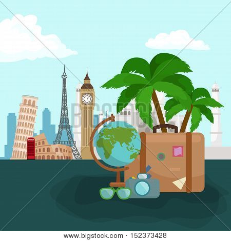 Travel concept. Travel bag. Travel passport. Travel camera. Travel ticket. Travel airplane. Travel Isometric Travel flat. Travel 3d. Travel vector. Travel illustration. Travel insurance Travel luxury