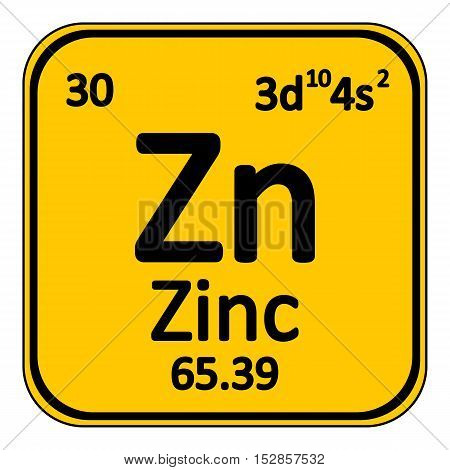 Periodic table element zinc icon on white background. Vector illustration.