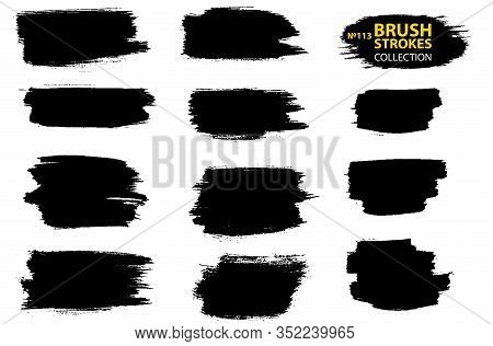 Vector Black Paint, Ink Brush Stroke, Brush, Line Or Texture. Collection Of Black Paint, Ink Brush S