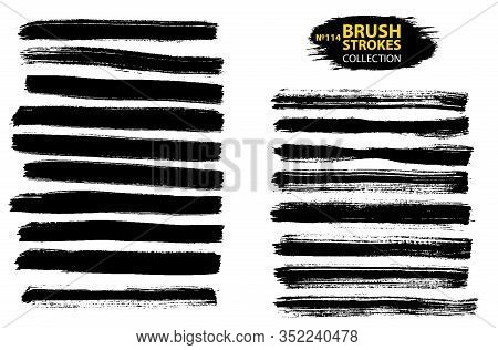 Vector Black Paint, Ink Brush Stroke, Brush, Line Or Texture. Collection Of Black Paint, Ink Brush S