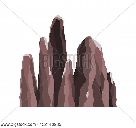 Nature Mountain Landscape. Rocky Massif Vector Illustration. Winter Peaks Or Hilltop. Range Rock, Mo