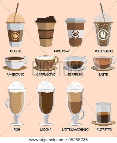 Coffee icons set. Buttons for web and apps. Vector illustration