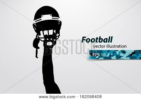 football helmet and hand silhouette. Background and text on a separate layer, color can be changed in one click. Rugby. American football