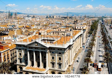 Luchtfoto van Passeig de Colom en de skyline van Barcelona, Spanje Spanje