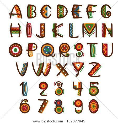 African ethnic primitive font. Hand drawn brightly safari vector alphabet. Letters abc type set illustration