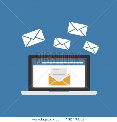 Sending or receiving email on laptop. Email icon.