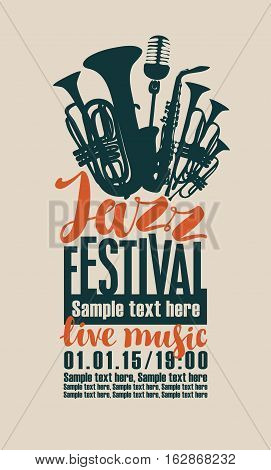 poster for the jazz festival with saxophone wind instruments and a microphone