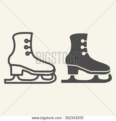 Skates Line And Solid Icon. Ice Skates Outline Style Pictogram On White Background. Boots For Figure