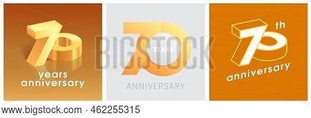 70 Years Anniversary Set Of Vector Graphic Icons, Logos. Design Elements With Golden Number On Backg