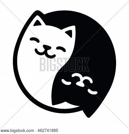 Yin Yang Cats. Simple And Cute Black And White Cats In Yinyang Shape. Vector Illustration.