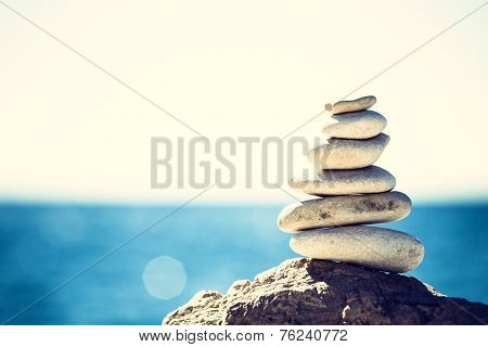 Stones Balance, Vintage Pebbles Stack Background