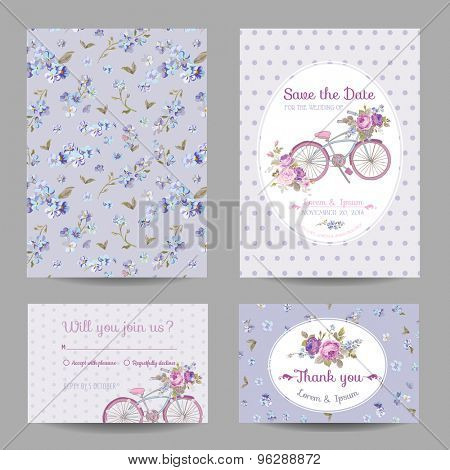 Invitation or Greeting Card Set - for Wedding, Baby Shower - in vector