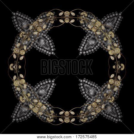 Eastern Style Element. Golden Element On Black Background. Vector Sketch For Invitations Cards Certi