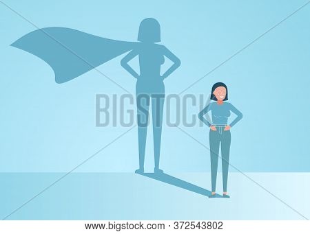 Businesswoman Dreams Of Becoming A Superhero. Confident Handsome Young Businessman Standing Superher