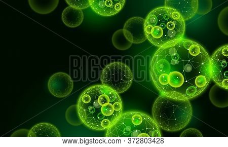 3d Realistic Macro Chlorella Cells Colony. Green Energy Biofuel Food Supplement. Chlorophyll Source 