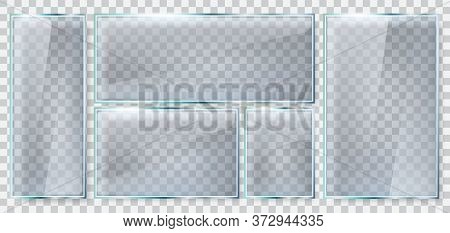 Glass Brightness Frame. Realistic Glass Plate, Reflective Glass Window 3d Mockup, Clear Glass Rectan