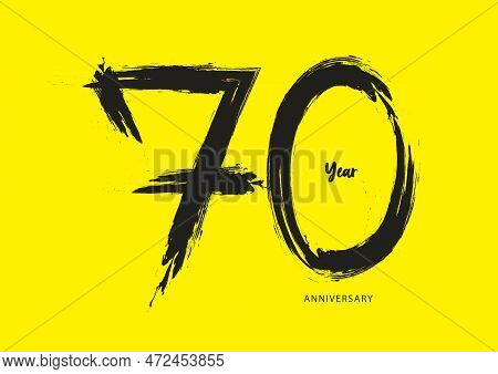 70 Year Anniversary Celebration Logotype On Yellow Background, 70 Number Design, 70th Birthday Invit