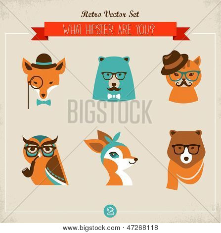 Schattig mode Hipster dieren & huisdieren, vector icons set