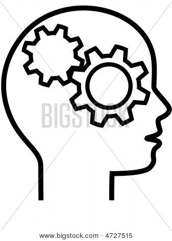 Profile Of Gear Head Brain Thinker Outline