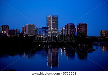 Richmond, Virginia city skyline over the James River.