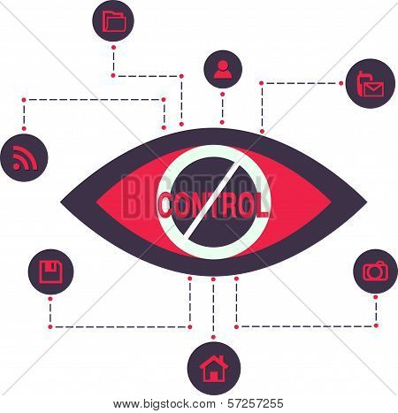 Total Control and secret Spy surveillance technology Vector Illustration Icons flat scheme