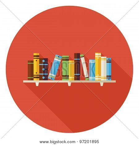 Flat Education Reading Books With Bookshelf Icon With Long Shadow