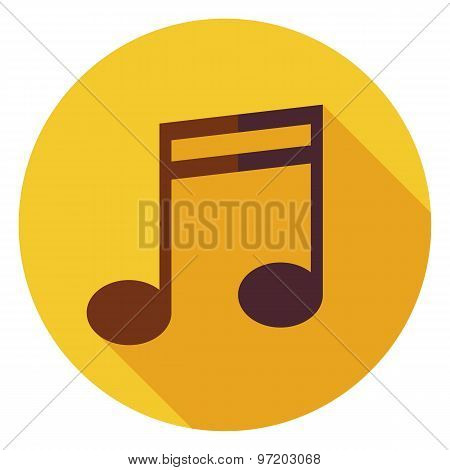 Flat Music Sign Circle Icon With Long Shadow