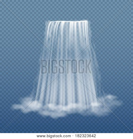 Clear water stream of waterfall isolated on transparent background vector illustration. Waterfall clear flow, illustration of nature cool river waterfall