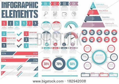 Infographic Elements - process infographics, steps and options, circle diagram, workflow diagrams, timeline, pyramid chart, percents visualization, vector eps10 illustration