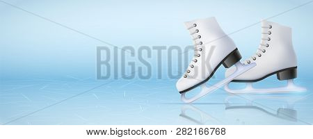 Banner Template Ice Poster Template Of Ice Skating Rink With Ice Skate Boots. Figure Skating Sport. 