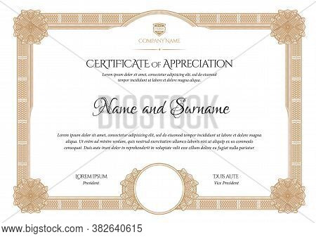 Certificate Template. Diploma Of Modern Design Or Gift Certificate. Frame From Guilloche Pattern. El