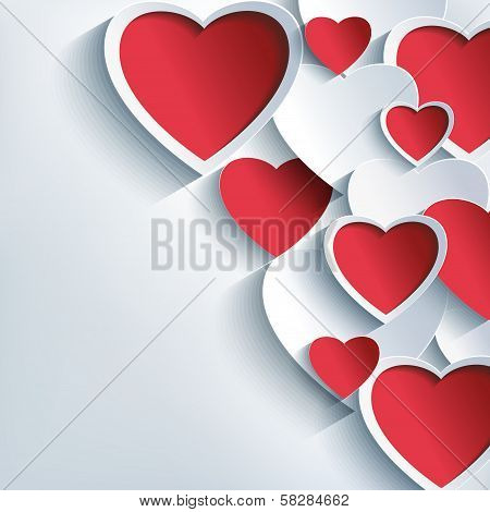 Stylish Valentines Day Background With 3D Red And Gray Hearts